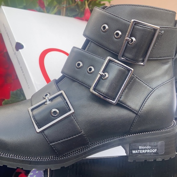 ☔️ New Blondo Black Leather Combat Booties WATERPROOF ☔️ - Picture 10 of 16